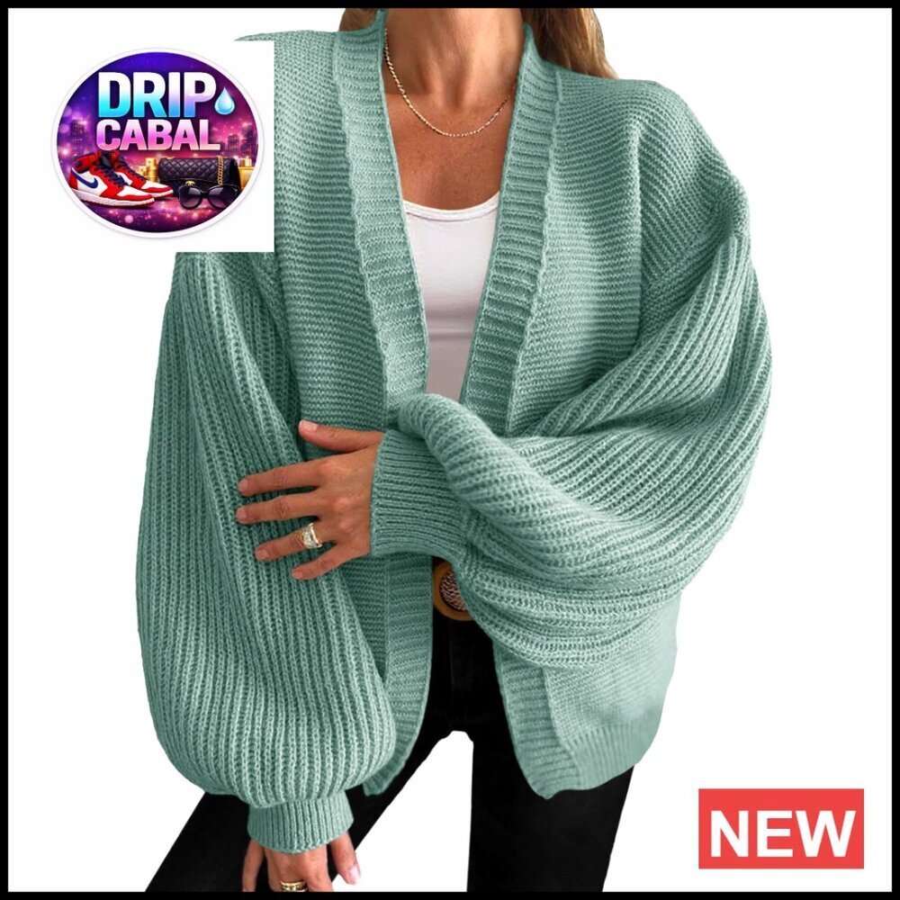 Oversized Cardigan Chunky Knit Lantern Sleeves Open Front Trendy Sweater